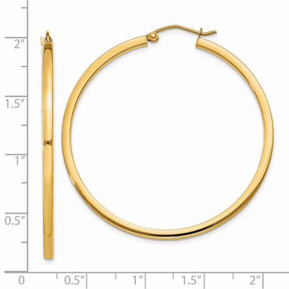 2mm, 14k Yellow Gold Square Tube Round Hoop Earrings, 45mm (1 3/4 In) - Picture 4 of 5